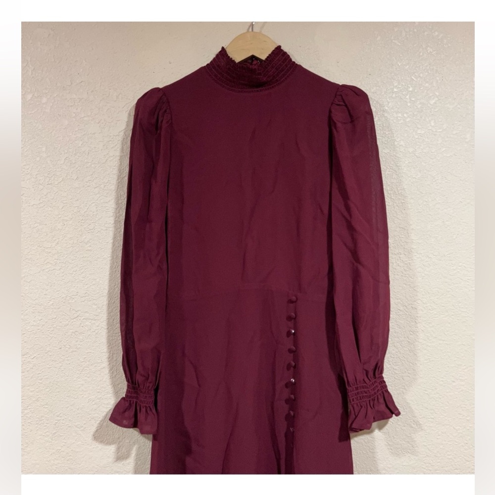 NEW Reformation Stevi Plum high neck long sleeve midi dress with slit - Picture 4 of 7